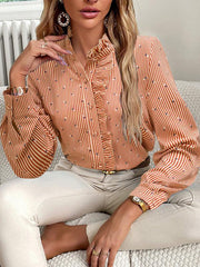 Women's elegant commuter striped long-sleeved blouse - 808Lush