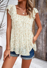 Women's elegant floral square neck ruffle top - 808Lush