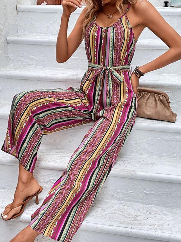 Women's elegant holiday bohemian suspender jumpsuit - 808Lush