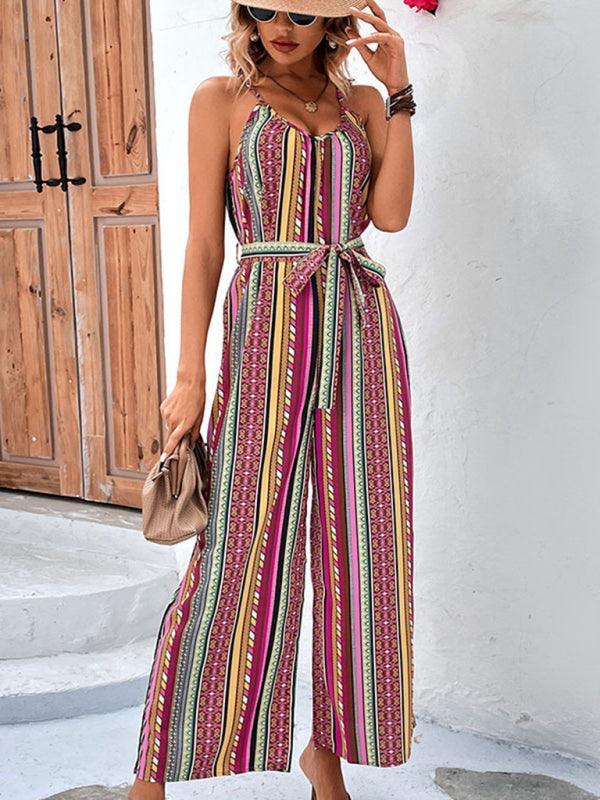 Women's elegant holiday bohemian suspender jumpsuit - 808Lush