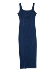 Women's elegant suspender denim long dress - 808Lush