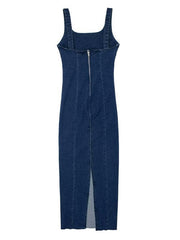 Women's elegant suspender denim long dress - 808Lush