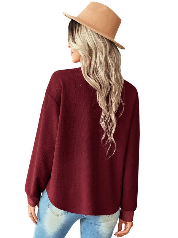 Women's fashion fake pocket knitted shirt top - 808Lush