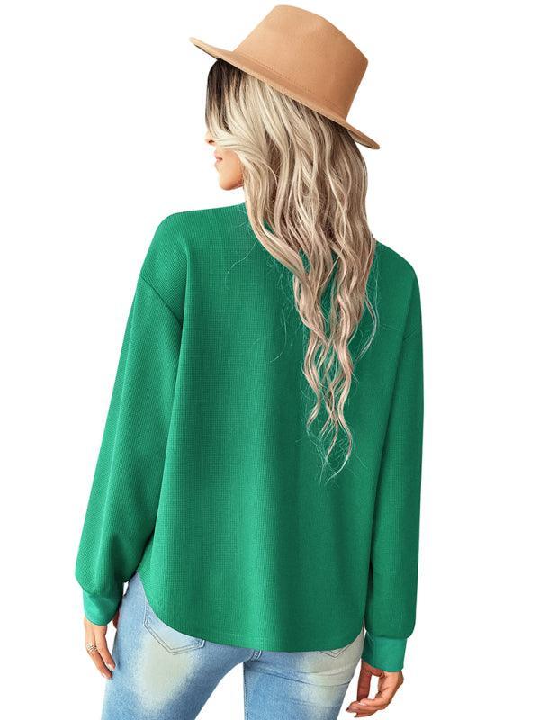 Women's fashion fake pocket knitted shirt top - 808Lush