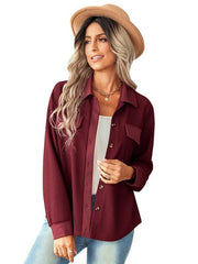 Women's fashion fake pocket knitted shirt top - 808Lush