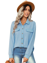 Women's fashion fake pocket knitted shirt top - 808Lush