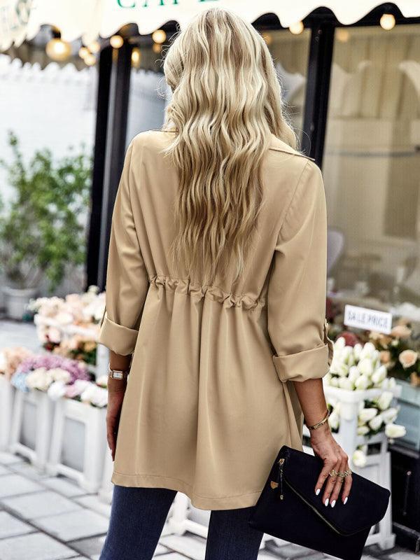 Women's fashion lapel drawstring trench coat - 808Lush