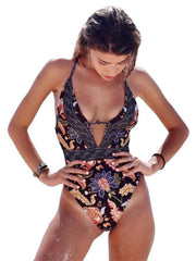 Women's fashion one-piece swimsuit strappy printed backless sexy swimsuit - 808Lush