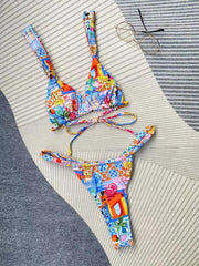 Women's fashion printed strappy split bikini - 808Lush