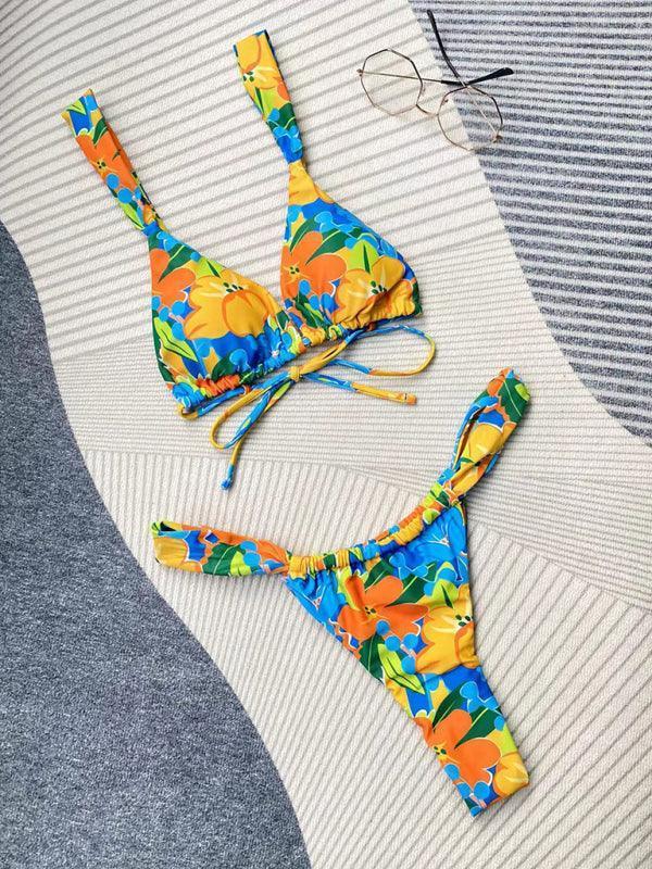 Women's fashion printed strappy split bikini - 808Lush