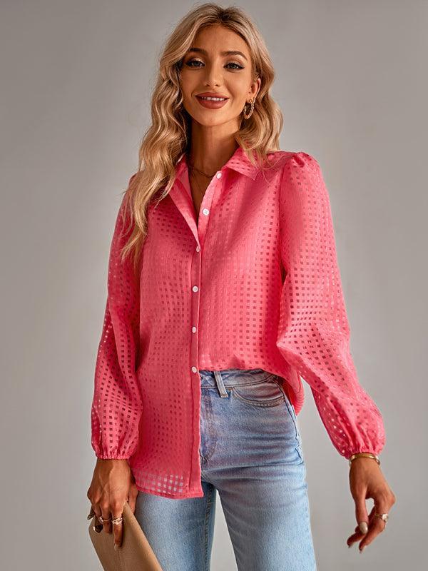 Women's fashion single-breasted breathable plaid shirt - 808Lush