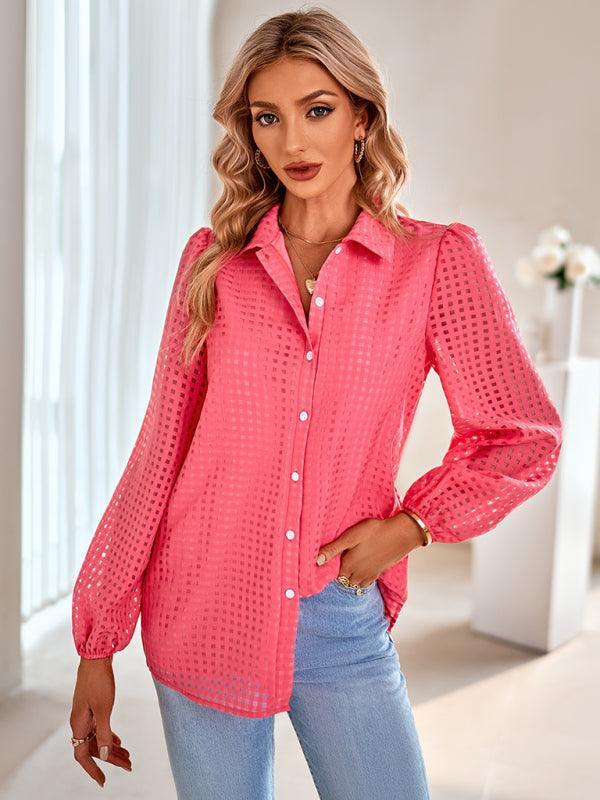 Women's fashion single-breasted breathable plaid shirt - 808Lush