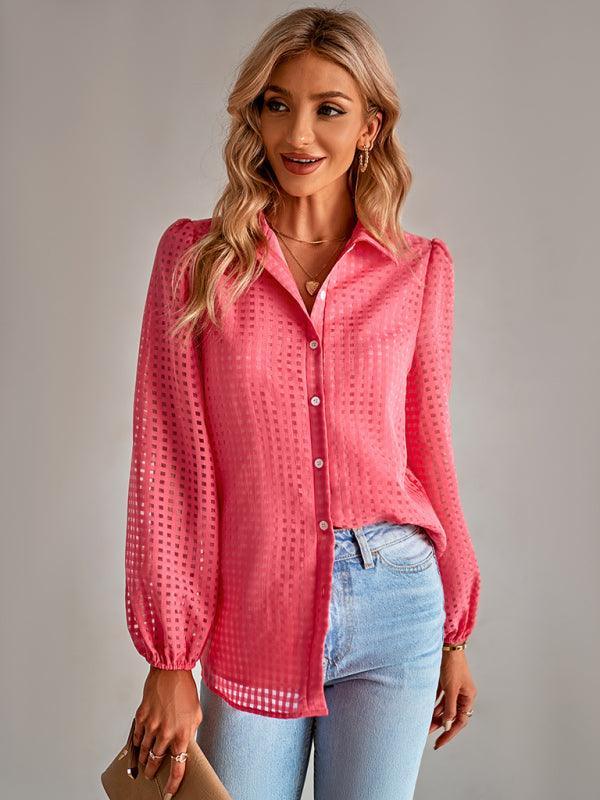 Women's fashion single-breasted breathable plaid shirt - 808Lush