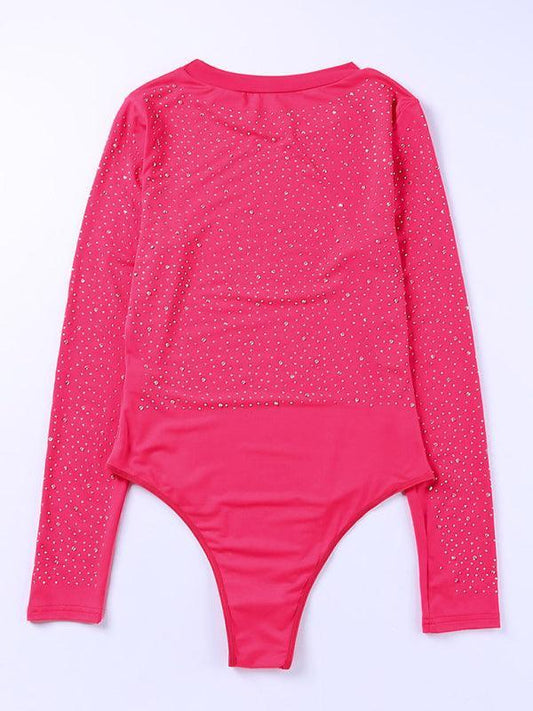 Women's full-frame rhinestone long-sleeved bodysuit - 808Lush