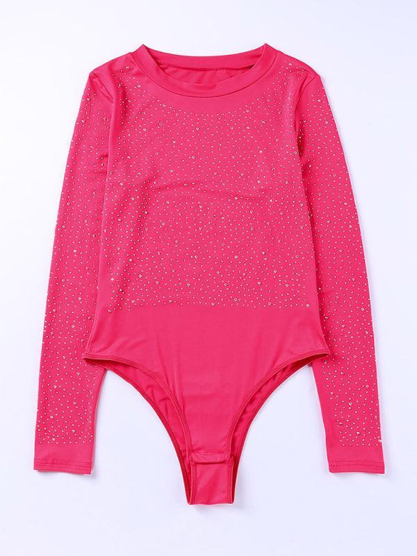 Women's full-frame rhinestone long-sleeved bodysuit - 808Lush