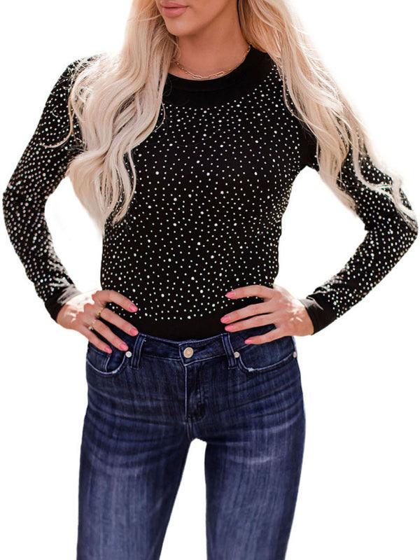 Women's full-frame rhinestone long-sleeved bodysuit - 808Lush