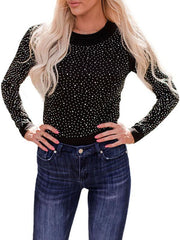 Women's full-frame rhinestone long-sleeved bodysuit - 808Lush