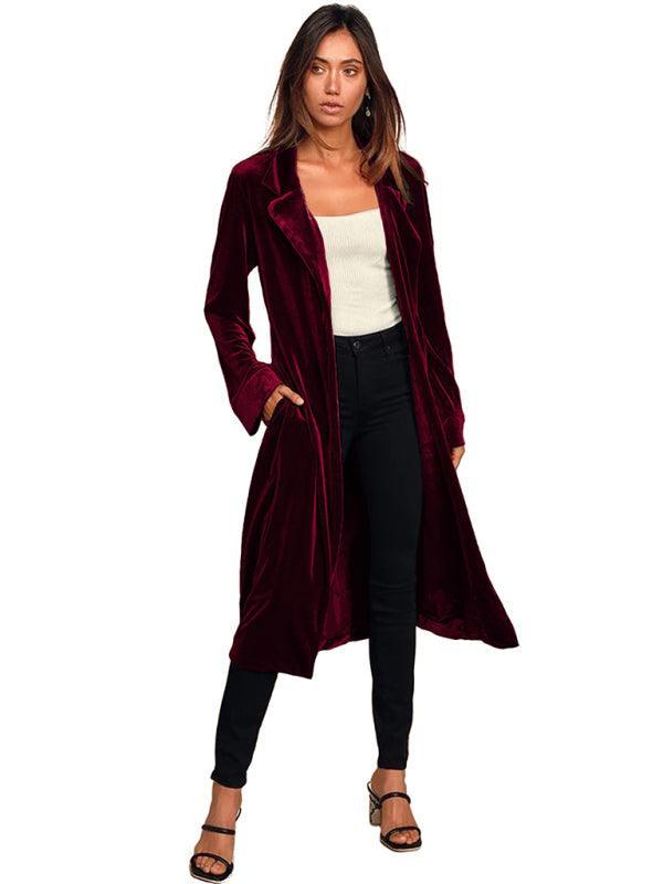 Women's gold velvet casual long lapel blazer - 808Lush