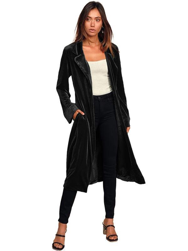 Women's gold velvet casual long lapel blazer - 808Lush