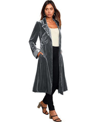 Women's gold velvet casual long lapel blazer - 808Lush