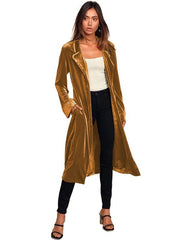 Women's gold velvet casual long lapel blazer - 808Lush