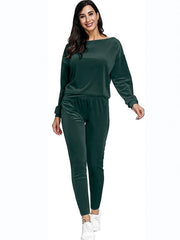 Women's gold velvet sports pants and sweatshirt two-piece set - 808Lush