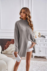 Women's half turtleneck slit pullover sweater - 808Lush