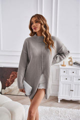 Women's half turtleneck slit pullover sweater - 808Lush