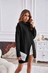 Women's half turtleneck slit pullover sweater - 808Lush