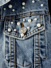 Women's heavy beaded loose denim jacket - 808Lush