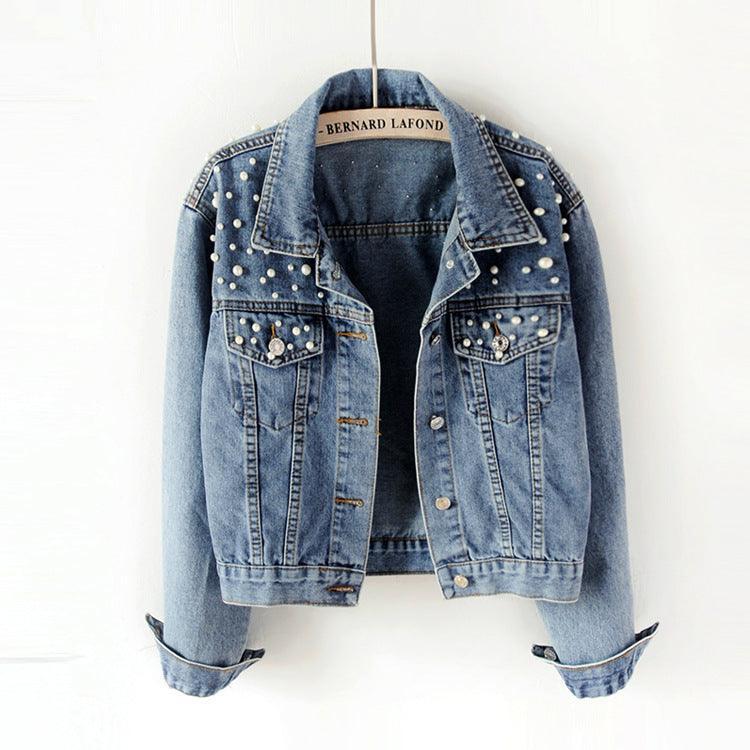 Women's heavy beaded loose denim jacket - 808Lush