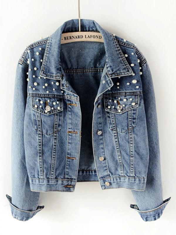 Women's heavy beaded loose denim jacket - 808Lush