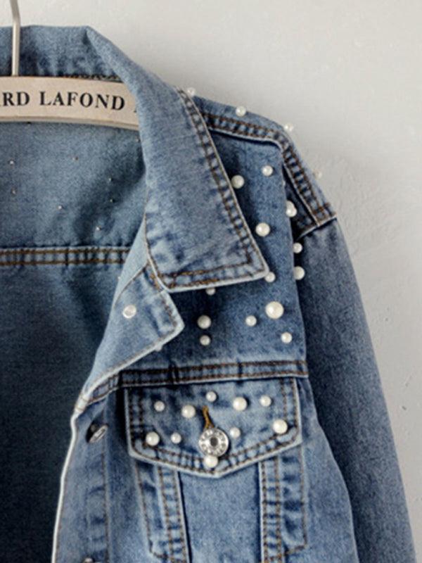 Women's heavy beaded loose denim jacket - 808Lush