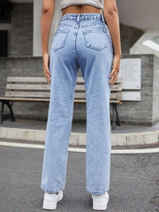 Women's high waist all-match denim straight-leg trousers - 808Lush