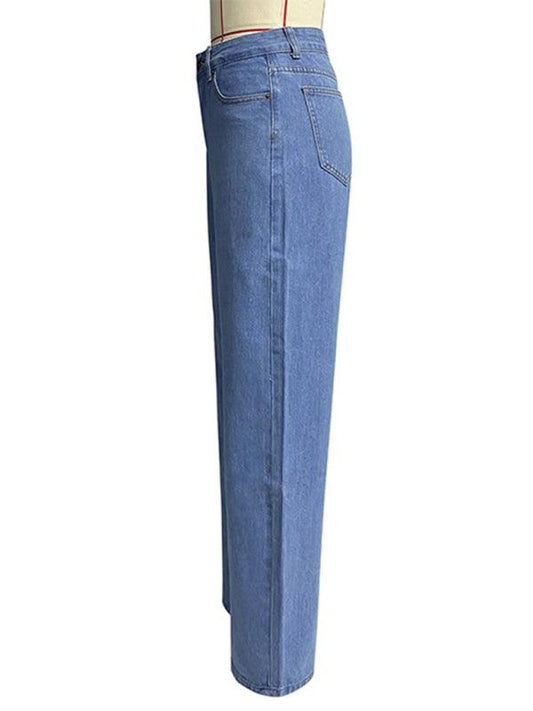 Women's high waist wide leg pants street style washed jeans - 808Lush