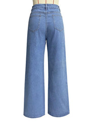 Women's high waist wide leg pants street style washed jeans - 808Lush