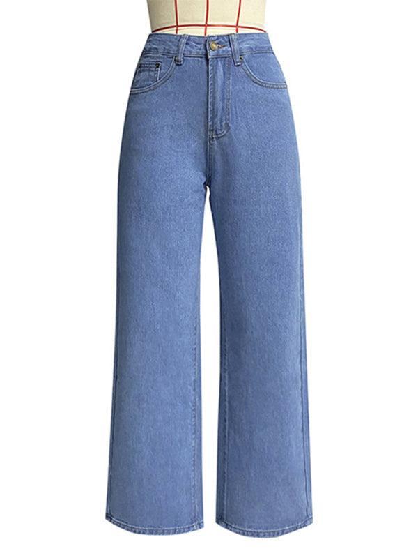 Women's high waist wide leg pants street style washed jeans - 808Lush