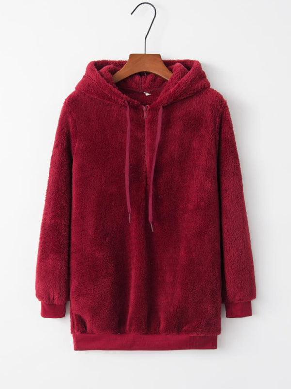 Women's hooded drawstring pocket sweatshirt fleece jacket - 808Lush