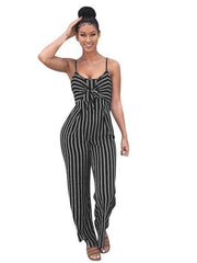 Women's hot sexy nightclub striped camisole wide leg jumpsuit - 808Lush