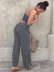 Women's hot sexy nightclub striped camisole wide leg jumpsuit - 808Lush