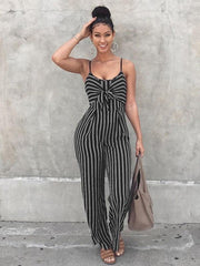 Women's hot sexy nightclub striped camisole wide leg jumpsuit - 808Lush