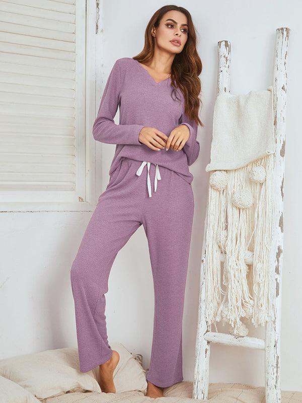 Women's household clothes suit Waffle long sleeve pajama suit - 808Lush