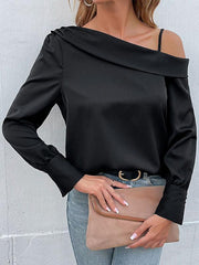 Women's irregular woven strapless long-sleeved shirt - 808Lush