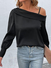 Women's irregular woven strapless long-sleeved shirt - 808Lush