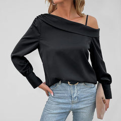 Women's irregular woven strapless long-sleeved shirt - 808Lush