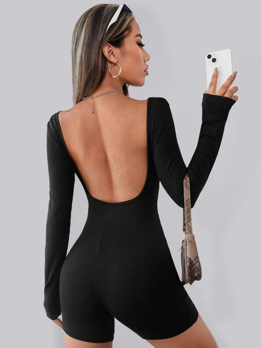 Women's knitted sexy open back long sleeve jumpsuit - 808Lush