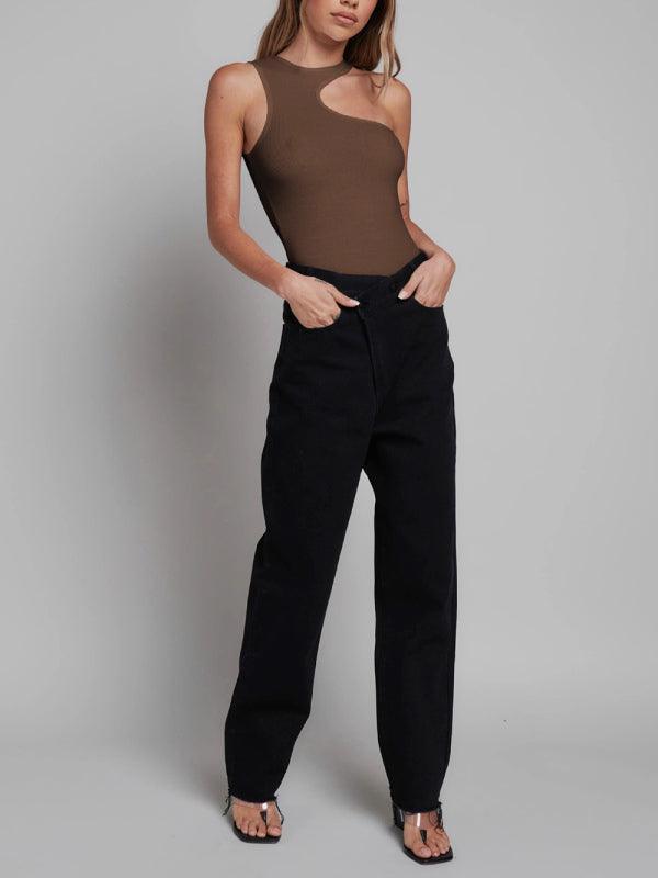 Women's knitted sexy ribbed tight sleeveless hollow all-match jumpsuit - 808Lush