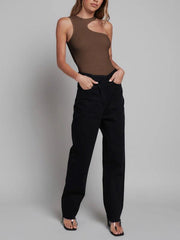 Women's knitted sexy ribbed tight sleeveless hollow all-match jumpsuit - 808Lush