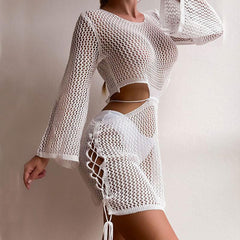 Women's knitted sexy see-through low-waist cover-up bikini - 808Lush