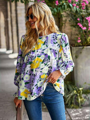 Women's lace stitching floral temperament top all-match blouse - 808Lush